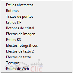 Men� contextual de la ventana Estilos