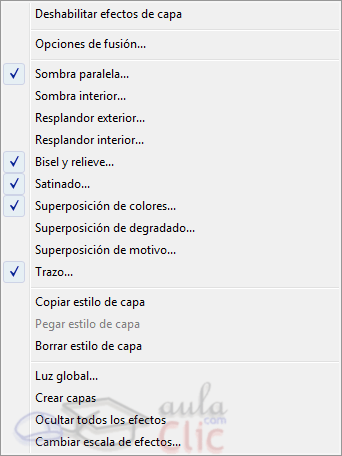Men� contextual de Estilos de capa