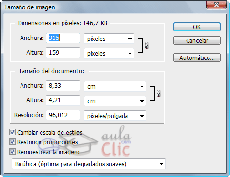 Cuadro de diálogo de Tamaño de imagen