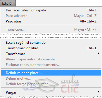 Definir valor de pincel en Edición