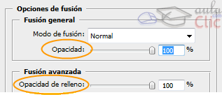 Dónde encontrar las opciones de Opacidad y Relleno
