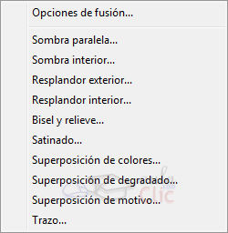 Menú contextual de Estilos de capa