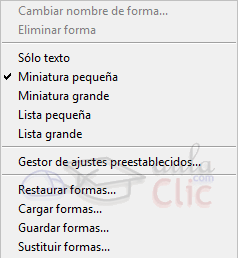Opciones de forma